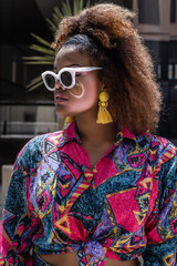 African American woman in trendy outfit