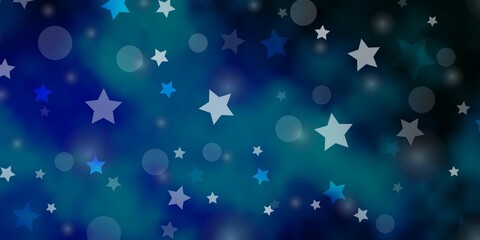 Light BLUE vector background with circles, stars. Abstract illustration with colorful spots, stars. Pattern for design of fabric, wallpapers.
