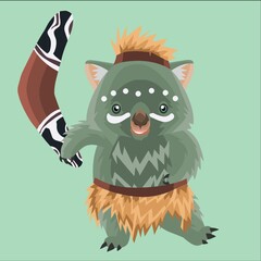 wombat holding a boomerang