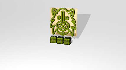 3D graphical image of DOG vertically along with text built by metallic cubic letters from the top perspective, excellent for the concept presentation and slideshows. animal and cute