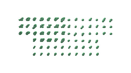 3D alphabets and numbers with matching perspectives on each side for building words with detailed calligraphy on a white background