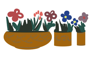 tree ceramic vases with flowering seedling flowers 