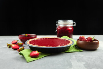 Homemade strawberry meals - jam, marmalade, confiture and pie with fresh strawberries.