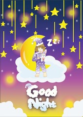 girl on moon wishing good night