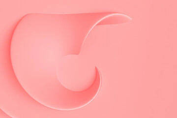 Pink coral pastel light delicate abstract 3D background of a wave curving intertwining and writhing surface. 3D illustration on a pink background with copy space