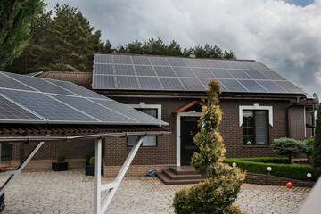 Solar panels on the big modern house