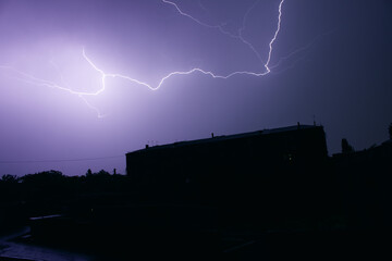 Lightning with dramatic clouds. Night thunder storm