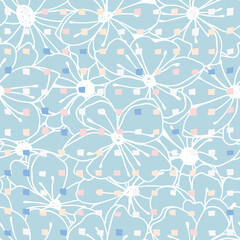 Anemone or windflower poppies flowers vector seamless pattern. Floral background with hand drawn roses on geometric backdrop.