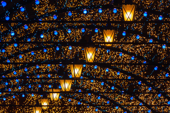 Lamps and christmas decorations. Liseberg, Gothenburg, Sweden