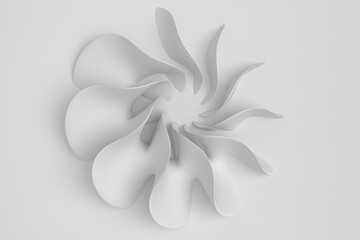 White light delicate abstract 3D background of a wave curving intertwining and writhing surface. 3D illustration on a white background with copy space