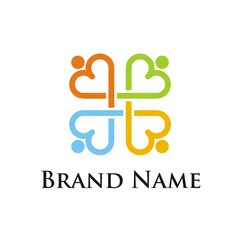 Abstract of Link People with Love Shape Logo Design, Vector Illustration	