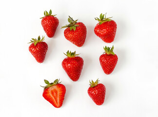 red strawberry, ripe juicy berry on a white background