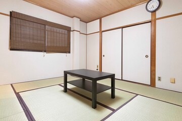 Black wooden table in the Japanese-style living room