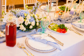 Festive table in blue tones
