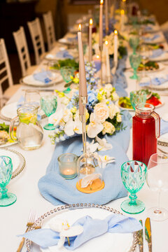 Festive table in blue tones
