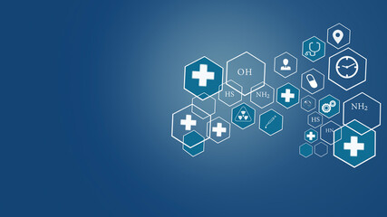 Abstract medical background with flat icons and symbols. Template design with concept.