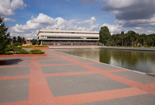 Pond in front of fаaculty of Economics and Management of Nicolaus Copernicus university in Torun. Poland