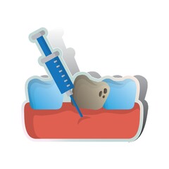 syringe and decaying tooth on gum