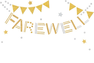 Gold and silver farewell bunting paper cut on white background - isolated - 365448966