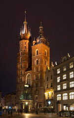 Fototapeta na wymiar Church of St. Mary at Main at Market square in Krakow. Poland