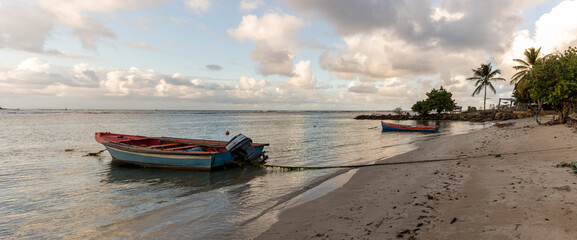 boats on a tropical beach in Martinique