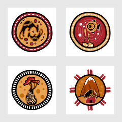Aboriginal art painting icon set - Vector Illustration