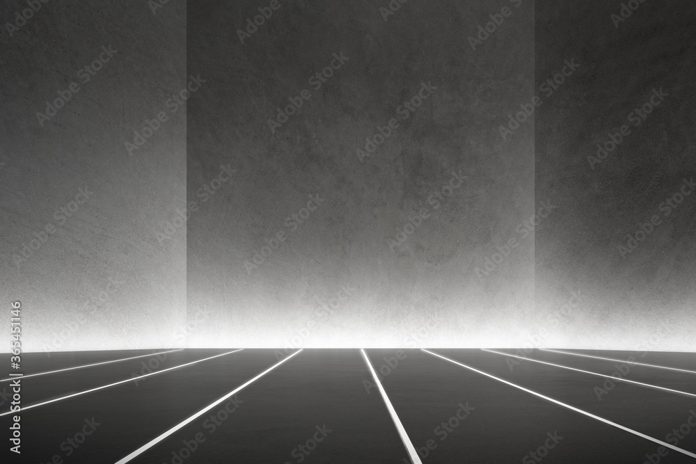 Poster abstract futuristic architecture space, interior with concrete wall. 3d render.