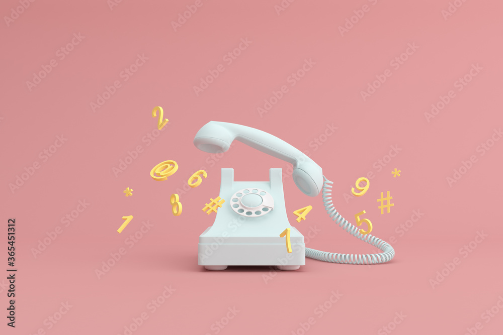 Poster Mock up of telephone and floating alphabets. 3D rendering.	
