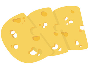 Pieces of cheese lying on top of each other. Milk product in cartoon style.