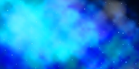 Dark BLUE vector background with colorful stars. Shining colorful illustration with small and big stars. Best design for your ad, poster, banner.