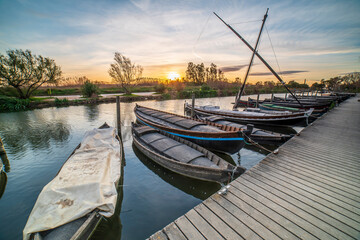 Fototapeta premium Sunset in the port of Catarroja in Albufera of Valencia.