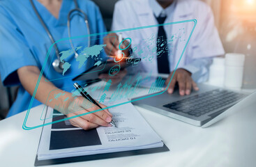 Medical technology and futuristic concept. Doctor hologram modern virtual screen interface.