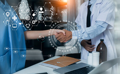 Medical technology and futuristic concept. Doctor hologram modern virtual screen interface.
