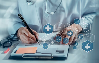 Medical technology and futuristic concept. Doctor hologram modern virtual screen interface.	