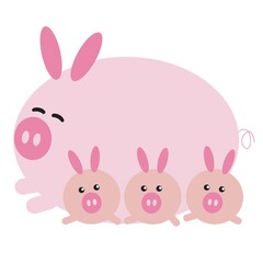 Obraz na płótnie Canvas happy pig cartoon with piglets