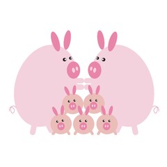 Obraz premium happy pig cartoon family