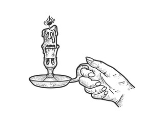 candlestick in hand sketch raster illustration
