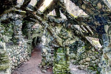 Ruins of old stone house, building in Glehn Park, Tallinn, Estonia.