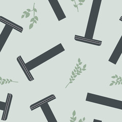 Seamless pattern with eco razor or blade, flat vector stock illustration with beauty tool for shaving as texture or endless background