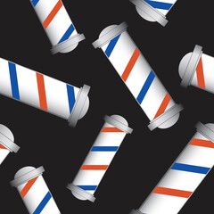 Seamless pattern with Barber's Pole as texture, flat vector stock illustration with barbershop symbol isolated on black background
