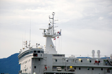 Port of Batumi, boats in harbor. Colorful boats in the Black sea.