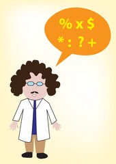scientist with chat bubble