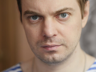 Obraz premium Portrait of pensive man with short hair and no retouch.