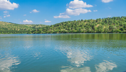 forest lake under blue sky