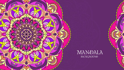 Colorful mandala background, banner, card or wallpaper. Relax and meditation poster. Vector illustration. Eps 10.	