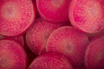 heap of red carrots . top view