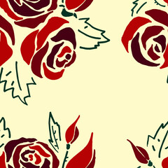 rose vector silhouette seamless pattern