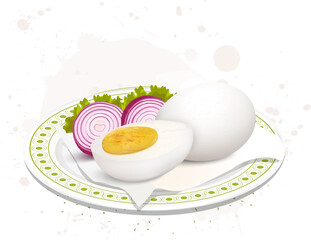 white boiled egg vector illustration with red onion