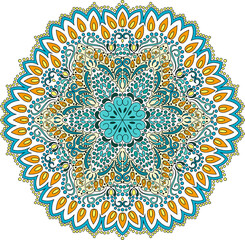 Circle mandala with vibrant, vintage colors. Colorful card, wallpaper. Relax and meditation poster. Enjoy! Eps 10.	