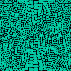 Seamless pattern with crocodile or alligator print. Green leather skin texture imitation wallpaper. Animalistic vector background.	